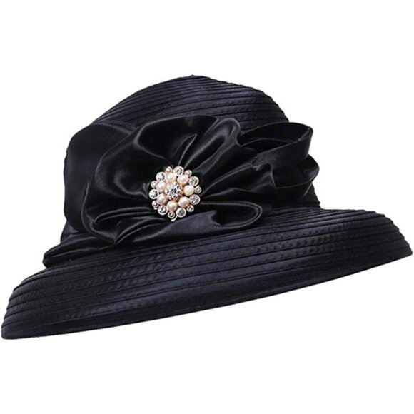 Women Satin Ribbon Dressy Church Couture Hat with Rhinestone main image 4